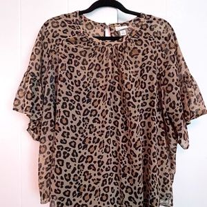 Two-Piece Leopard Print Chiffon Top & Black Tank - Ava & Viv - Women's 1X